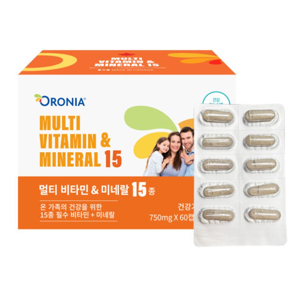 [ORONIA] Multivitamin & Mineral 15 Kinds 60 Capsules_Iron Absorption, Antioxidant, Energy Production, Bone Formation, Blood Formation, Vitamin C_Made in Canada